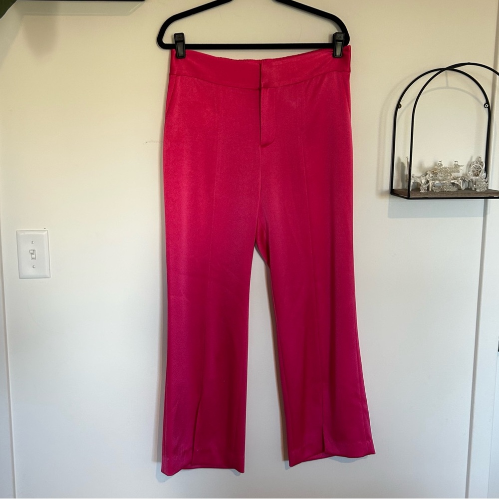 Alice + Olivia Pink Jody High Rise Waist Slit Leg Flare Pants Size 14